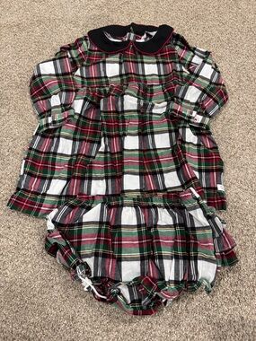 Ruffle Butts Red Green Black White Plaid Holiday Dress with Peter Pan Collar